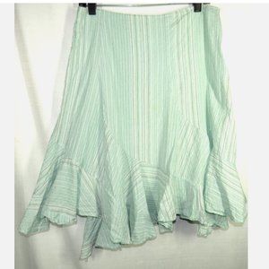 O'Neill Women's Mint Green Striped Cotton Flared Ruffled Skirt Size 7